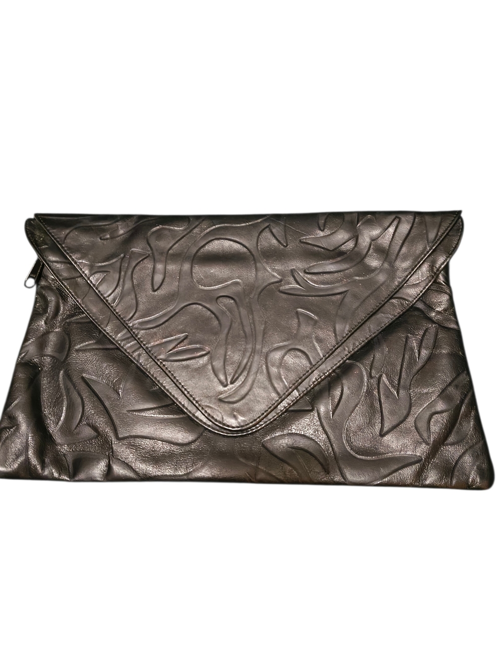 Embossed Leather Black Envelope Clutch